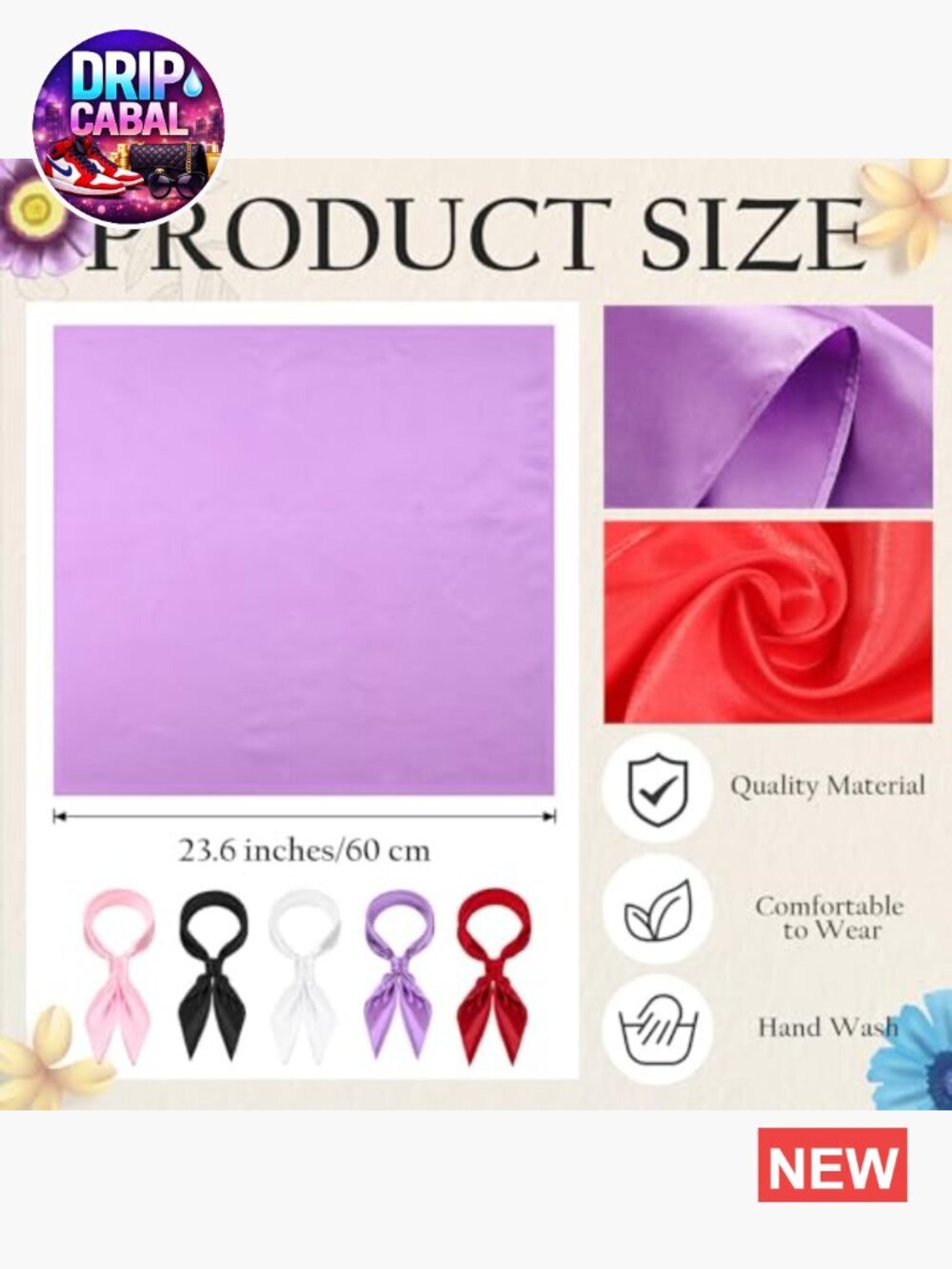23.6" Square Art Silk Scarf for Women - 5 Pack - Picture 2 of 7